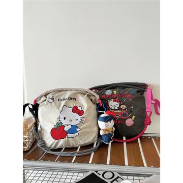 【拉鏈水桶包】新款可調節kitty刺繡購物袋百搭時尚單肩斜挎包女