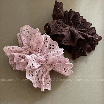 趙露思同款干凈復古氛圍感法式重工刺繡蕾絲米色發圈腸圈鏤空頭花