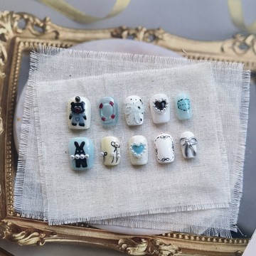 【滿300起送】純手工穿戴甲手繪ins風流行可愛小動物捏捏貓眼短款甲片