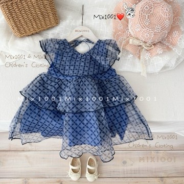 🌈✨mix1001 舞會網格紋造型無袖洋裝 ✨兒童滑面網紗造型領洋裝 5-17