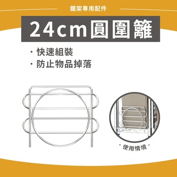 【鐵架配件】銀色圓圍籬24cm(1片)  側擋 圍邊 側邊防掉落 收納架 鐵架 擋邊 波浪架 層架 鐵力士架