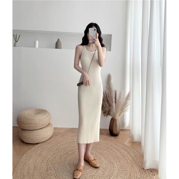 2025春秋新款吊帶連衣裙女韓版修身瘦裙子針織打底內搭背心裙長裙