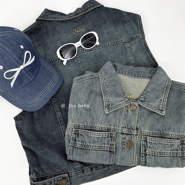 【Fee現貨2色】復古寬鬆無袖牛仔背心外套🔥牛仔外套 夾克 女外套 無袖外套 背心外套 牛仔背心 港系復古 無袖背心