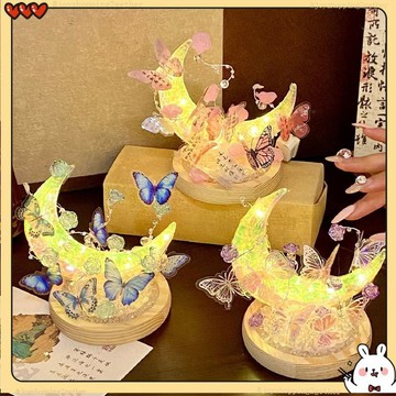台灣出貨 夢幻月牙蝴蝶小夜燈 diy蝴蝶小夜燈 diy小夜燈 月牙小夜燈 睡眠燈 手作禮物 情人節禮物 送女朋友禮物
