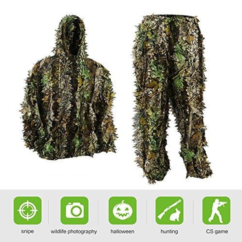 Zicacアウトドア迷彩Ghillie Suit 3d Leafy迷彩服ジャングルウッド