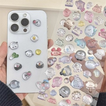 ✨桃園出貨✨工廠清倉3D立體浮雕貼紙高顏值小動物手機殼平板裝飾空心泡泡貼畫