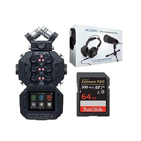 Zoom H8 8-Input   12-Track Portable Handy Recorder Bundle with ZDM-1 Podcast Microphone Pack Accessory and 64GB Memory Card (3 Items)