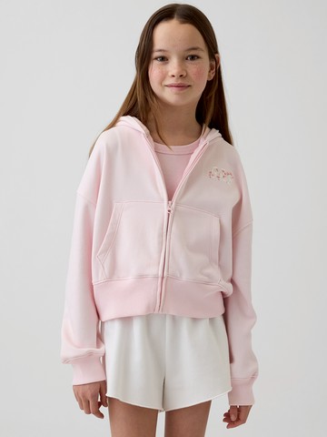 兒童VintageSoft毛圈布寬版櫻花 Logo 拉鍊連帽運動衫