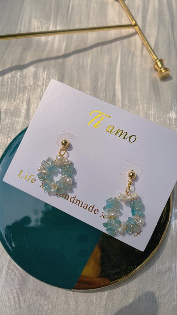 水系花圈。純銀耳針