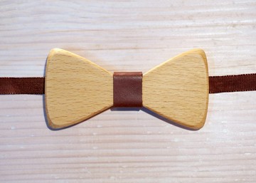 天然原木領結-山毛櫸木+咖啡色皮革(禮物/婚禮/新人/正式場合)