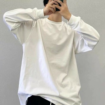 重磅純棉260g克秋冬季棉白色寬松打底衫螺口長袖T恤男士內搭上衣t鑫弘-衣錦男裝