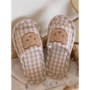 細細條 四季通用亞麻拖鞋男女可愛少女心室內吸汗防滑情侶地板鞋