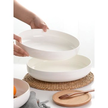 白色10寸大盤子圓形菜盤子深盤湯盤飯盤家用大號瓷盤子大盤雞盤