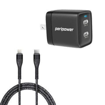Peripower GaN 氮化鎵 40W 快充組合包PD充電器+Type c to Lightning充電線-100cm(iPhone必備快充組)