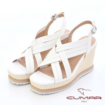 【CUMAR】交叉草編楔型後帶涼鞋726-012-米白色