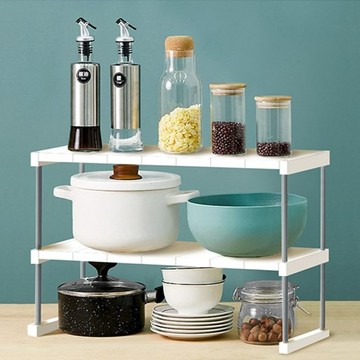 Homely Zakka 日式簡約多功能雙層置物架_加長款(兩色任選) - 米白色