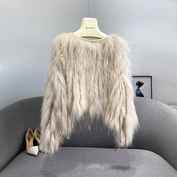 特價清倉新時尚年輕短款高腰針織流蘇貉子毛編織皮草外套套頭
