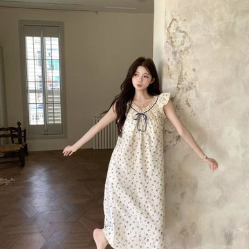 DUYI~夢詩 睡裙女【花香旋律】少女甜美碎花連衣裙女純欲高級家居服花邊小衆