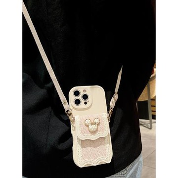 編織紋米奇卡包適用于蘋果17Promax手機殼iPhone15保護套16Pro鏡頭全包14Plus斜跨掛繩13背帶12防摔11高級感