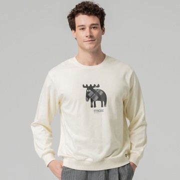 moz瑞典 格紋駝鹿 100%純棉 大學T-奶油白(亞洲版) 男款