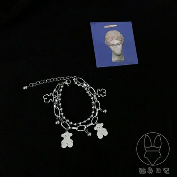 小熊手鏈不銹鋼朋克雙層小熊軟糖鏤空圓珠鏈情侶鏈條【倪醬小鋪】