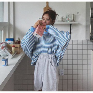 Cmy korea 韓國東大門代 購厚圓領簡約俏皮可愛百搭條紋T恤