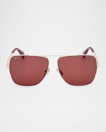 Logo Engraved Metal Aviator Sunglasses