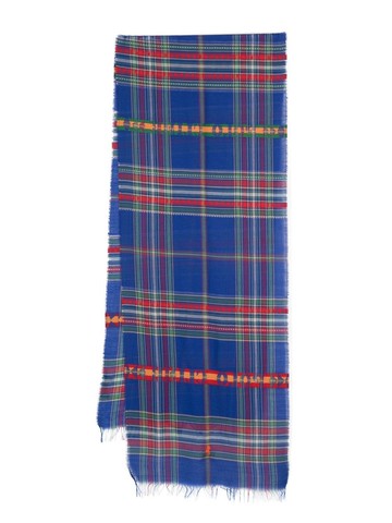 Polo Ralph Lauren - logo-embroidered-plaid scarf - men - Wool/Cotton/Nylon - One Size - Blue