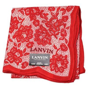LANVIN 紅色蕾絲花卉圖騰刺繡花朵字母LOGO圖騰帕領巾(50CM)