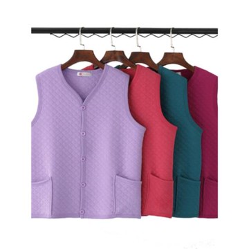 春秋新品女加肥加大碼純色保暖開衫坎肩中老年三層夾棉馬甲