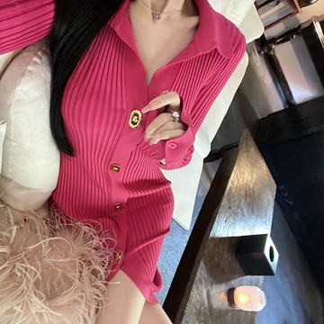 ParrotFashion 針織洋裝早秋新款女裝氣質洋派緊身溫柔風法式針織洋裝小眾設計