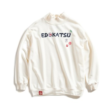 江戶勝｜女裝｜經典和柄花紋刺繡貼布高領長袖T恤