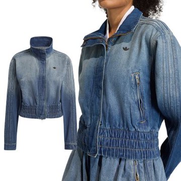 Adidas P ESS DENIM TT 女款 藍色 短版 高領 牛仔夾克 三葉草 外套 KE1072