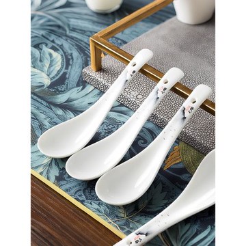 紅牡丹 | 景德鎮骨瓷餐具簡約勺子長柄喝湯匙瓷勺家用陶瓷小湯勺