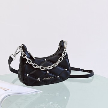 MICHAEL KORS CORA 個性鉚釘裝飾迷你兩用鍊帶包.黑