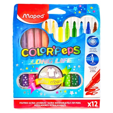 Maped 水洗彩色筆 套裝 筆頭不內縮 易於大部分質料衣物洗淨  12色  1盒
