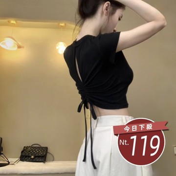 【台灣發貨】韓版小眾設計感後背鏤空短版上衣 衣服 女裝 t恤 短袖t恤 上衣【T607】