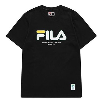 FILA FUSION Logo Athleisure Casual Sports Short Sleeve Black