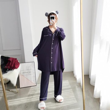 加大碼加長睡衣女莫代爾開衫寬松加肥胖MM200斤女孕婦長款家居服