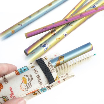 【贈收納袋 & 清潔刷】粗+細套組 純鈦斜口吸管  (8+12mm) 14 款 花色任選（飲品不卡味） 幸運草套組