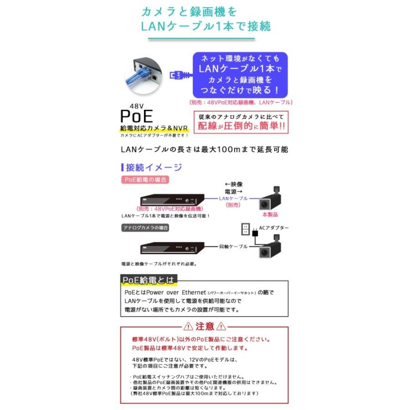 防犯カメラ （選べる2色）PoE48V給電屋外防雨バレット型監視カメラ 500万画素 PoE 赤外線LED内蔵 マイク内蔵 左右100度ワイド画角レンズ (2.8mm) 防水 KC-12548 | LINEブランドカタログ