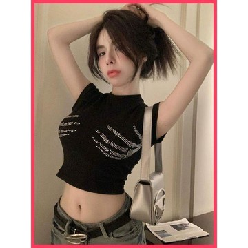 『ATC』  辣妹短版露臍上衣 黑白拼接撞色短袖T恤 女生夏天衣服 短款 上衣女 短袖 露臍上衣 t恤女 辣妹上衣