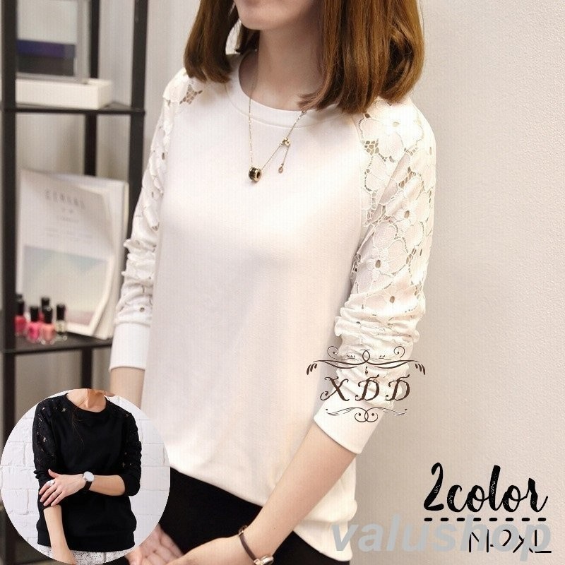 カットソー 長袖 レディース 女性 婦人服 トップス クルーネック 袖レース 透け感 大きいサイズ ゆったり 2xl 単色 シンプル 着回し お 通販 Lineポイント最大get Lineショッピング