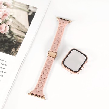 Apple Watch 全系列通用 蘋果手錶保護殼帶 保護硬殼 壓克力錶帶 粉色 #858-201-PK