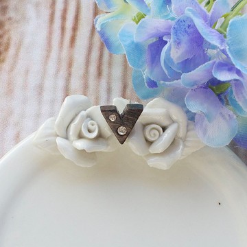 原木手工耳環 圖案 V 純銀耳針 單隻 禮物訂製