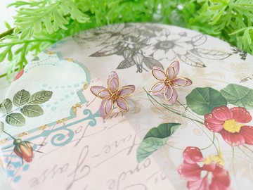 真花押花繡球花 繞線花組合 耳釘 18K包金耳針(可轉耳夾式)