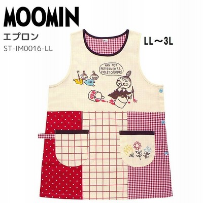 ムーミン エプロン タオルホルダー付き LL~3L 大きめ リトルミイ パッチワーク レッド エプロン 保育士 看護師 介護士 キャラクター グッズ