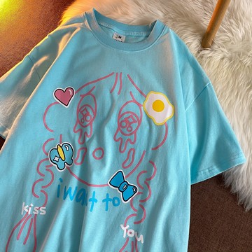 心煎蛋可少女松上衣ins情夏季新款短袖T恤女上衣