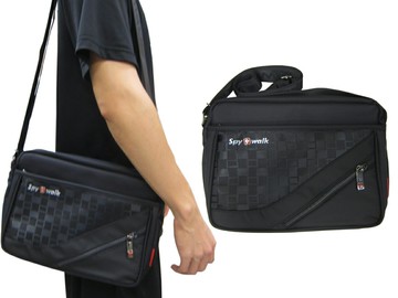 ~雪黛屋~SPYWALK 斜側包大容量可A4紙二主袋+外袋共五層進口防水尼龍布SW9657(大)