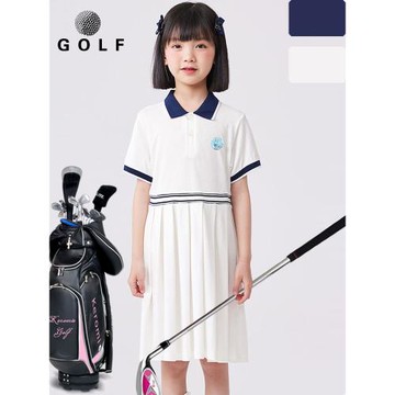 新高爾夫兒童球裙夏季速干女童連衣裙中大童polo裙薄款百褶短袖裙